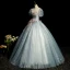 Elegant Grey Beading Pearl Lace Flower Prom Dresses 2023 Ball Gown Scoop Neck Tassel Short Sleeve Backless Floor-Length / Long Prom Formal Dresses