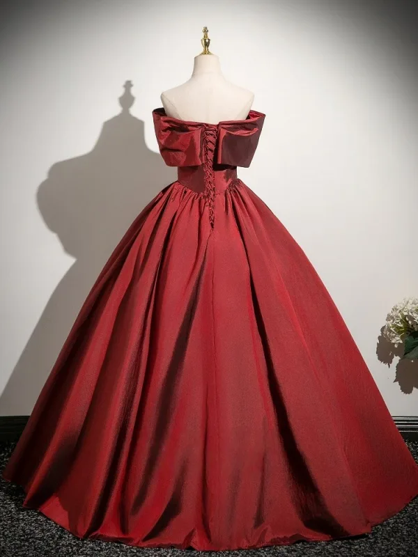 Vintage / Retro Burgundy Prom Dresses 2025 Ball Gown Off-The-Shoulder Sleeveless Backless Floor-Length / Long Prom Formal Dresses