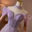Zauberhaft Lavendel Perlenstickerei Strass Pailletten Quaste Ballkleider 2026 Ballkleid Off Shoulder Kurze Ärmel Rückenfreies Lange Festliche Kleider