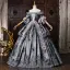 Vintage / Retro Medieval Grey Lace Flower Appliques Prom Dresses 2026 Ball Gown Off-The-Shoulder Short Sleeve Backless Floor-Length / Long Formal Dresses