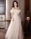 Fashion Candy Pink Appliques Sequins Prom Dresses 2025 A-Line / Princess Off-The-Shoulder Short Sleeve Backless Floor-Length / Long Prom Formal Dresses