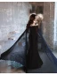 Sexy Black Beading Lace Flower Sequins Evening Dresses 2023 Trumpet / Mermaid cloak Scoop Neck Sleeveless Floor-Length / Long Evening Party Formal Dresses
