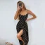 Betagende Damer Sorte Guld Kjoler 2021 Polka Prik Chiffon Prinsesse Split Foran Te-længde Spaghetti Straps Sommer Ærmeløs Streetwear