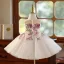 Flower Fairy White Pearl Appliques Sequins Short Birthday Flower Girl Dresses 2025 Ball Gown Scoop Neck Sleeveless Flower Girl Dresses
