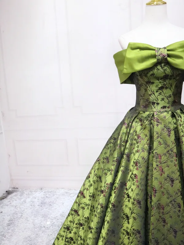 Vintage Salbeigrün Drucken Ballkleider Ballkleid 2025 Bandeau Schleife Ärmellos Rückenfreies Lange Ball Festliche Kleider