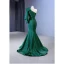 Vintage / Originale Haut de Gamme Vert Foncé Robe De Soirée 2023 Trompette / Sirène Une épaule Manches Longues Dos Nu Fermeture Éclair Sur Le Côté Train De Balayage Soirée Robe De Ceremonie