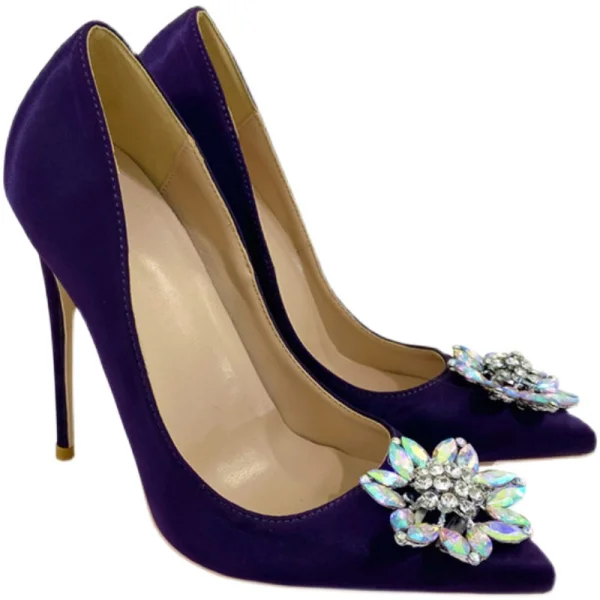 Chic / Beautiful Satin Purple Rhinestone Pumps 2022 Cocktail Party 12 cm Stiletto Heels Pointed Toe Pumps High Heels