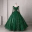 Vintage / Retro Dark Green Beading Pearl Sequins Prom Dresses 2025 Ball Gown Square Neckline Long Sleeve Backless Floor-Length / Long Formal Dresses