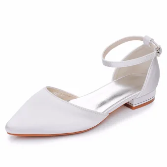 Modest Simple White Bridesmaid Flat Womens Sandals 2024 Ankle Strap Pointed Toe Sandals