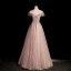 Charmant Dunkel Rosa Glanz Pailletten Ballkleider 2022 A Linie Off Shoulder Applikationen Kurze Ärmel Rückenfreies Lange Ball Festliche Kleider