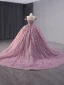 High-end Candy Pink Handmade  Beading Appliques Pearl Sequins Prom Dresses 2024 Ball Gown Off-The-Shoulder Sleeveless Backless Court Train Prom Formal Dresses