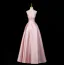 Chic / Beautiful Blushing Pink Pearl Satin Prom Dresses 2025 A-Line / Princess Off-The-Shoulder Short Sleeve Backless Floor-Length / Long Formal Dresses