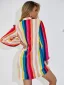 Loose Women Multi-Colors Rainbow Dresses 2021 Stripe V-Neck Smock Tops Long Sleeve Street Wear