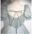 Chic / Beautiful Sky Blue Beading Appliques Prom Dresses 2025 Ball Gown Square Neckline Short Sleeve Backless Floor-Length / Long Formal Dresses