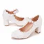 Elegant White Lace Flower Wedding Shoes 2022 Pearl 7 cm Thick Heels Round Toe Wedding Pumps High Heels