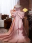 Lovely Blushing Pink Sequins Rhinestone Prom Dresses 2024 Trumpet / Mermaid Strapless Tassel Short Sleeve Backless Floor-Length / Long Prom Formal Dresses