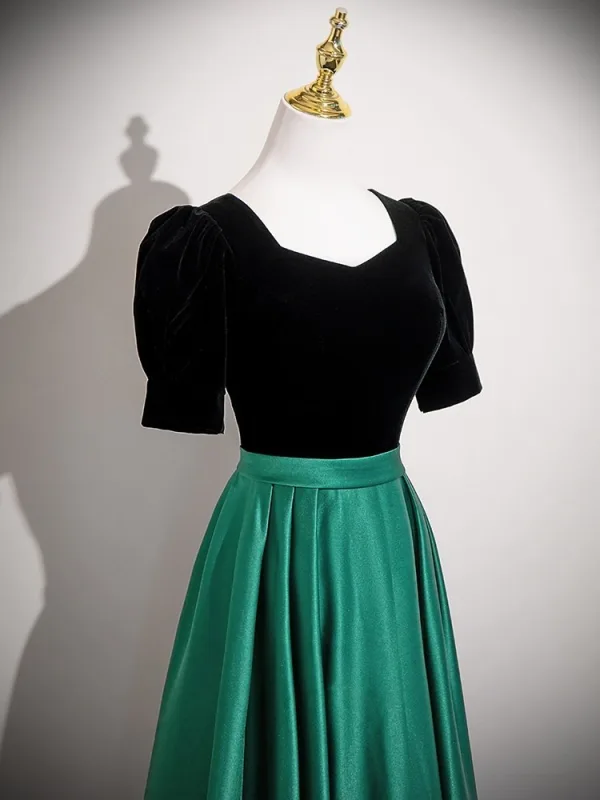 Élégant Vert Foncé Robe De Bal 2026 Princesse Encolure Carrée Manches Courtes Dos Nu Longue Robe De Ceremonie