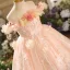 Bling Bling Blushing Pink Sequins Appliques Birthday Flower Girl Dresses 2025 Ball Gown Scoop Neck Short Sleeve Tea-length Tulle