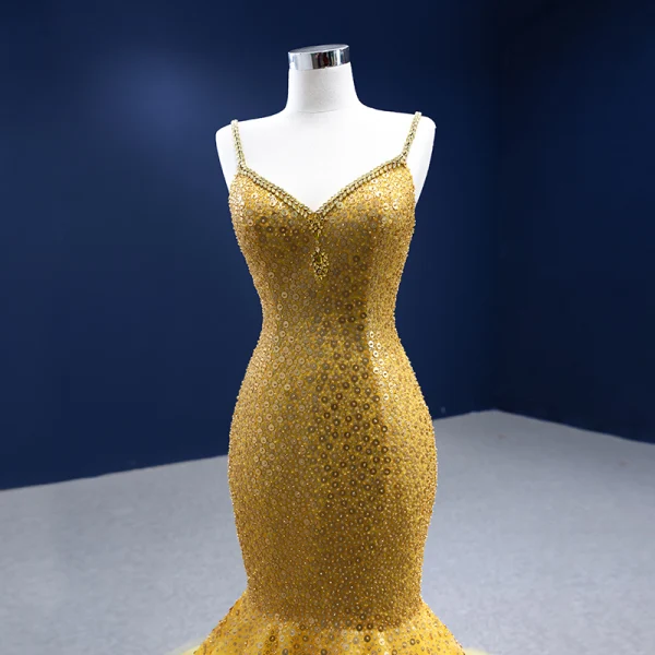 High-end Sparkly Yellow Beading Rhinestone Sequins Prom Dresses 2022 Trumpet / Mermaid With Cloak Spaghetti Straps Sleeveless Backless Court Train High-end Sparkly Yellow Beading Rhinestone Sequins Prom Dresses 2022 Trumpet / Mermaid With Cloak Spaghetti Straps Sleeveless Backless Court Train