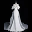 Vintage / Retro White Ruffle Satin Wedding Dresses 2024 Trumpet / Mermaid Off-The-Shoulder Short Sleeve Backless Court Train Wedding