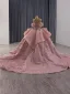 Luxus / Herrlich Rosa Handgefertigt Perlenstickerei Pailletten Perle Ballkleider 2025 Ballkleid Bandeau Ärmellos Rückenfreies Königliche Schleppe Festliche Kleider