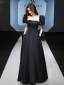 Elegant Black Satin Prom Dresses 2022 A-Line / Princess Square Neckline Puffy Short Sleeve Backless Bow Floor-Length / Long Formal Dresses