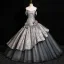 Vintage / Retro Grey Printing Prom Dresses 2024 Ball Gown Strapless Sleeveless Backless Floor-Length / Long Prom Formal Dresses