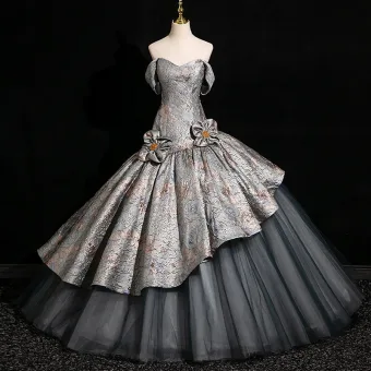 Vintage Gris Impresión Vestidos De Gala 2024 Ball Gown Sin Tirantes Sin Mangas Sin Espalda Largos Gala Vestidos Formales
