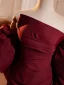 Elegant Burgundy Split Front Prom Dresses 2024 A-Line / Princess Off-The-Shoulder Short Sleeve Backless Floor-Length / Long Prom Formal Dresses