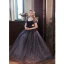 Elegant Purple Suede Sequins Prom Dresses 2022 A-Line / Princess Square Neckline Puffy Short Sleeve Backless Floor-Length / Long Prom Formal Dresses