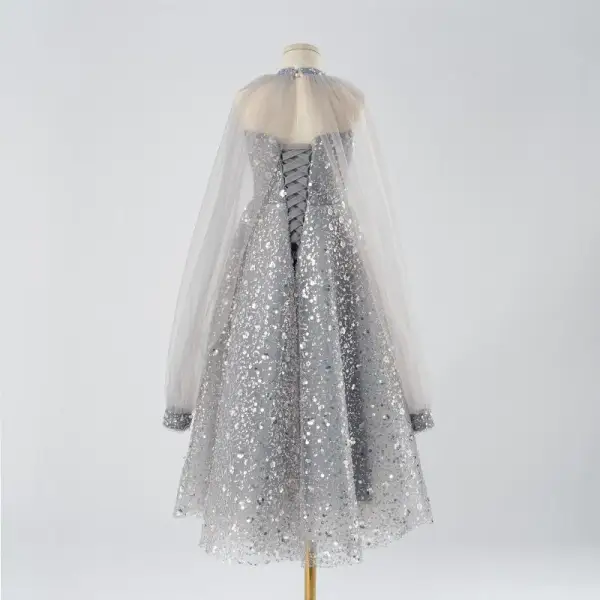 Sparkly Silver Sequins Birthday Flower Girl Dresses 2025 A-Line / Princess Strapless Sleeveless Backless Floor-Length / Long Flower Girl Dresses