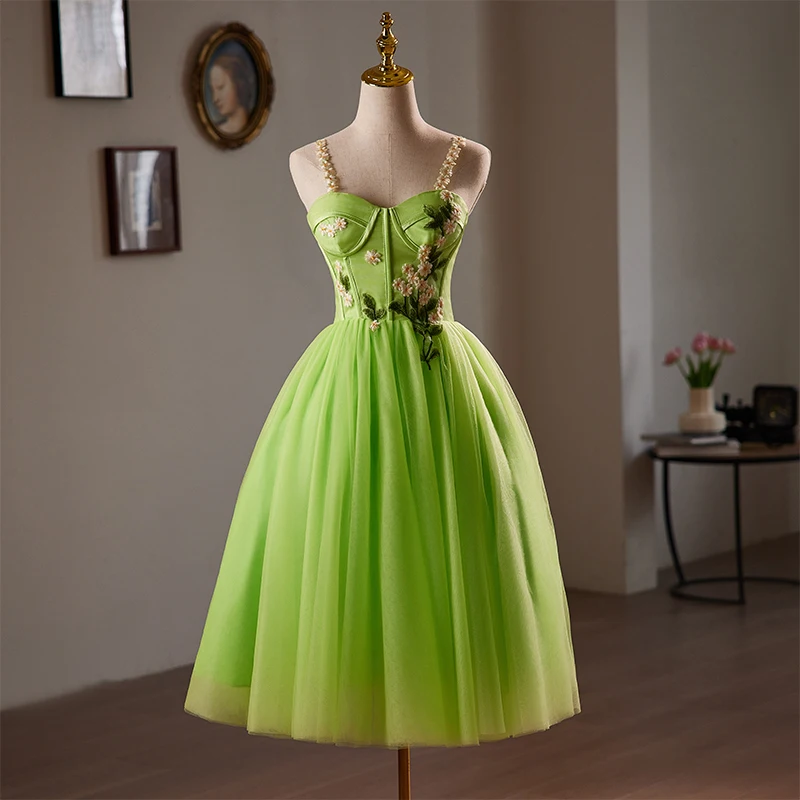 Chic Beautiful Green Lace Flower Short Homecoming Graduation Dresses 2024 A-Line Straps
