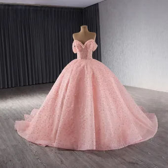 Haut De Gamme Charmant Rougissant Rose Fait Main Perlage Paillettes Robe De Bal 2024 Robe Boule Bustier Sans Manches Dos Nu Chapel Train Promo Robe De Ceremonie
