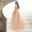Charming Champagne Beading Sequins Prom Flower Girl Dresses 2022 A-Line / Princess V-Neck 1/2 Sleeves Backless Sweep Train Flower Girl Dresses