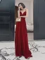 Charming Burgundy Suede Evening Dresses 2022 A-Line / Princess Spaghetti Straps Sleeveless Backless Floor-Length / Long Evening Party Formal Dresses