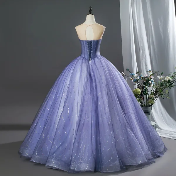 Vintage Lavendel Applikationen Spitze Blumen Ballkleider 2026 Ballkleid Rundhalsausschnitt Ärmellos Rückenfreies Lange Festliche Kleider