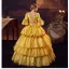Vintage / Retro Medieval Yellow Prom Dresses 2022 Ball Gown Scoop Neck Beading Sequins Cascading Ruffles Bell sleeves Backless Floor-Length / Long Formal Dresses