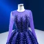 Vintage / Retro High-end Navy Blue Beading Sequins Prom Dresses 2023 Ball Gown Scoop Neck Long Sleeve Court Train Prom Formal Dresses