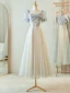 Chic / Beautiful Grey Beading Bridesmaid Dresses 2023 A-Line / Princess Short Sleeve Backless Floor-Length / Long Bridesmaid Dresses