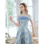 Fashion Charming Sky Blue Tassel Sequins Prom Dresses 2022 A-Line / Princess Off-The-Shoulder Sleeveless Backless Floor-Length / Long Formal Dresses