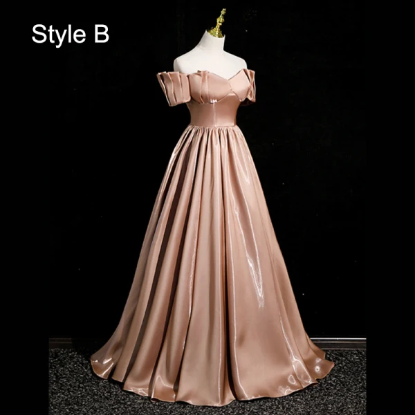 Elegant Khaki Ruffle Satin Prom Dresses 2023 A-Line / Princess Off-The-Shoulder Short Sleeve Backless Floor-Length / Long Prom Formal Dresses
