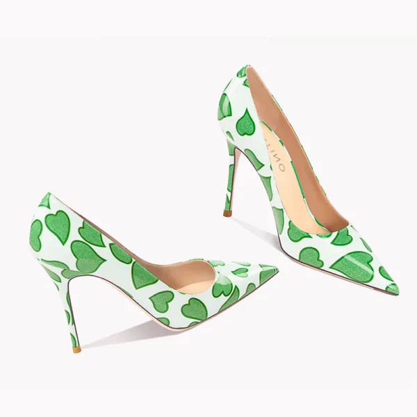 Chic / Beautiful Green Heart-shaped Prom Pumps 2023 Leather 10 cm Stiletto Heels Pointed Toe Pumps High Heels