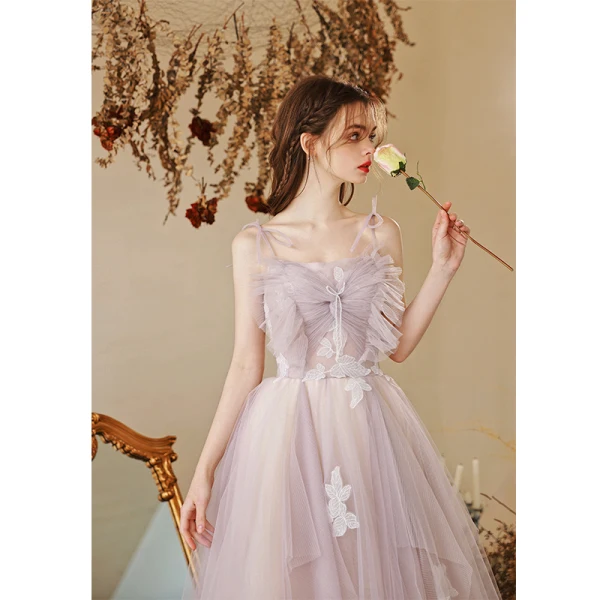 Chic / Beautiful Lavender Beading Appliques Prom Dresses 2022 A-Line / Princess Spaghetti Straps Sleeveless Backless Floor-Length / Long Formal Dresses