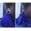 Vintage / Retro High-end Navy Blue Handmade  Beading Sequins Lace Flower Prom Dresses 2023 A-Line / Princess Scoop Neck Long Sleeve Backless Chapel Train