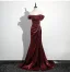 Sexy Burgunderrot Gespaltete Front Ballkleider 2024 Meerjungfrau Off Shoulder Ärmellos Rückenfreies Sweep / Pinsel Zug Ball Festliche Kleider