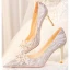Chic / Beautiful Champagne Pearl Rhinestone Wedding Shoes 2023 Leather 8 cm Stiletto Heels Pointed Toe Wedding Pumps High Heels
