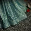 Chic / Beautiful Jade Green Prom Dresses 2022 A-Line / Princess Off-The-Shoulder Star Sequins Short Sleeve Backless Sash Floor-Length / Long Formal Dresses