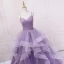 Charmant Lavendel Fallende Rüsche Ballkleider 2023 Ballkleid Spaghettiträger Ärmellos Rückenfreies Lange Ball Festliche Kleider