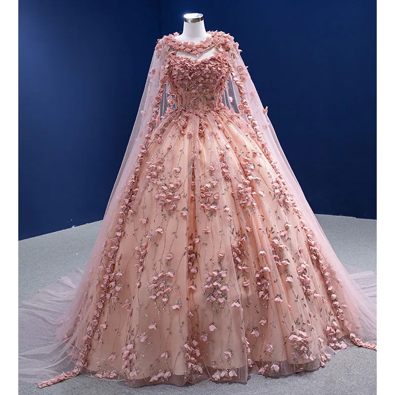 Charming Blushing Pink Appliques Sequins Prom Dresses Wedding Dresses 2022 with Cloak