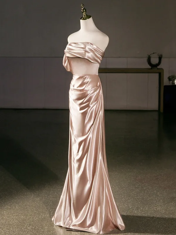 Sexy Champagner Abendkleider 2025 Meerjungfrau Bandeau Ärmellos Rückenfreies Lange Abend Festliche Kleider